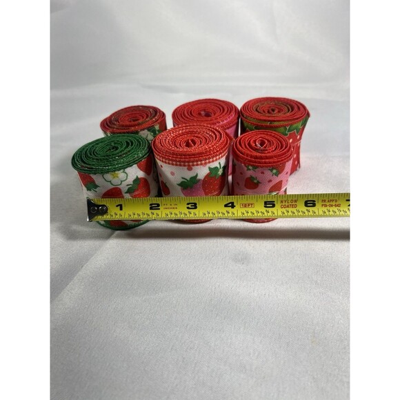 Strawberry Canvas Wired Ribbon Lot - 22+ Yards Total - 2 Inch Wide - Picture 3 of 7